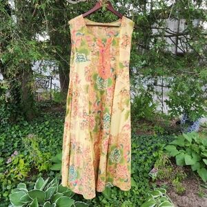 April Cornell Orange Pink Maxi Sundress Scoop Neck